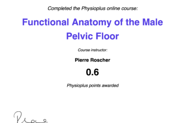 Physiopedia Plus Certificate of Completion in Functional Anatomy of the Male Pelvic Floor awarded to Trent Renshaw.
