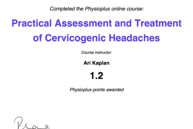 Physiopedia Plus Certificate of Completion in Practical Assessment and Treatment of Cervicogenic Headaches awarded to Trent Renshaw.