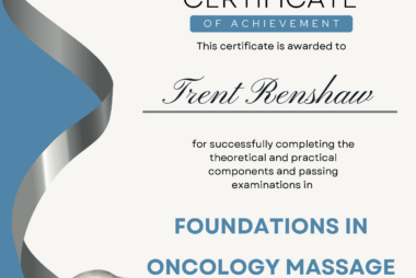 Institute of Oncology Massage certificate awarded to Trent Renshaw.