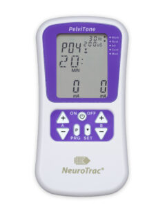 NeuroTrac PelviTone neuromuscular stimulation (NMS) device used for pelvic floor training, incontinence treatment, and pain relief in men’s health care.