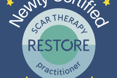 Restore Scar Therapy certification badge awarded to Trent Renshaw, newly certified in scar therapy techniques.