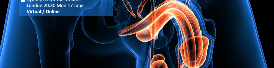 Promotional graphic for the Beyond Penile Cancer virtual presentation on managing musculoskeletal dysfunction and lymphoedema, featuring Trent Renshaw, accredited lymphoedema and men’s health practitioner.